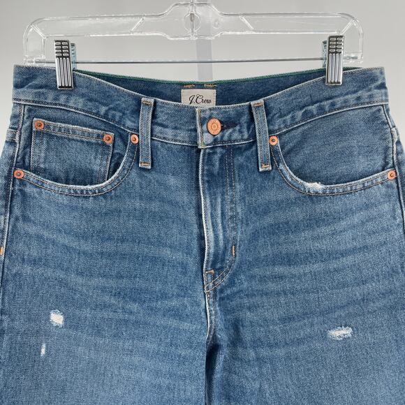 J Crew Blue Denim Straight Leg Slouchy Boy Friend Hi Rise Distressed Jeans 27 - Picture 5 of 15